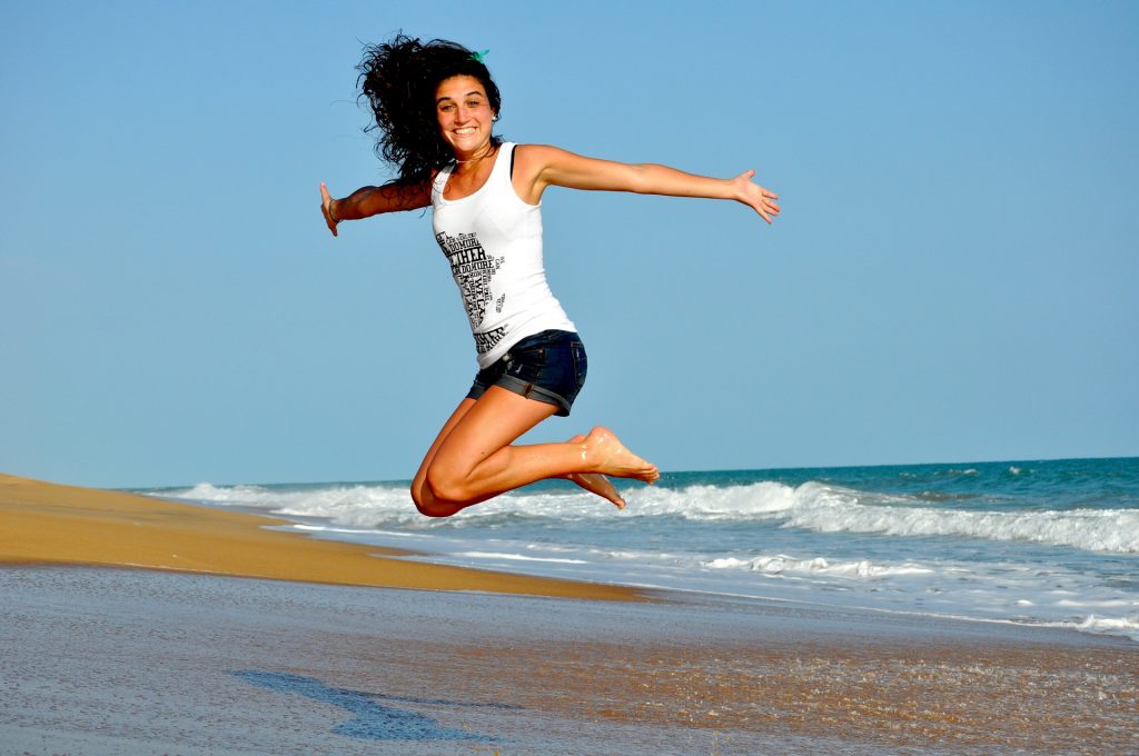 a woman jumping
